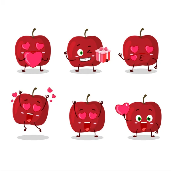 Rött äpple tecknad karaktär med kärlek söt emoticon — Stock vektor