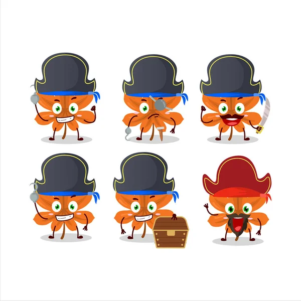Personaggio dei cartoni animati di foglie secche arancioni con varie emoticon pirati — Vettoriale Stock