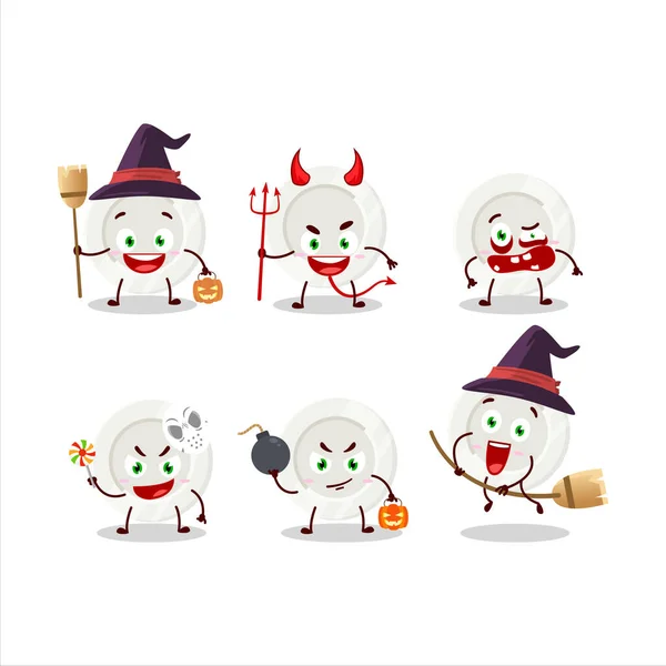 Halloween výraz emotikony s kresleným postavou bílého talíře — Stockový vektor