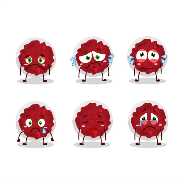 Mashed cranberry cartoon karakter met droevige uitdrukking — Stockvector