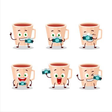 Şükran Günü çay karikatürü karakteri ile fotoğrafçılık mesleği simgesi