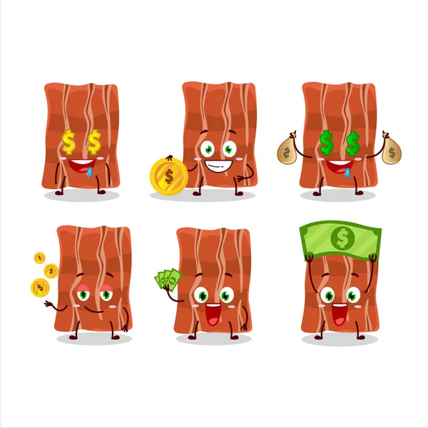 Fried bacon personagem de desenho animado com emoticon bonito trazer dinheiro —  Vetores de Stock