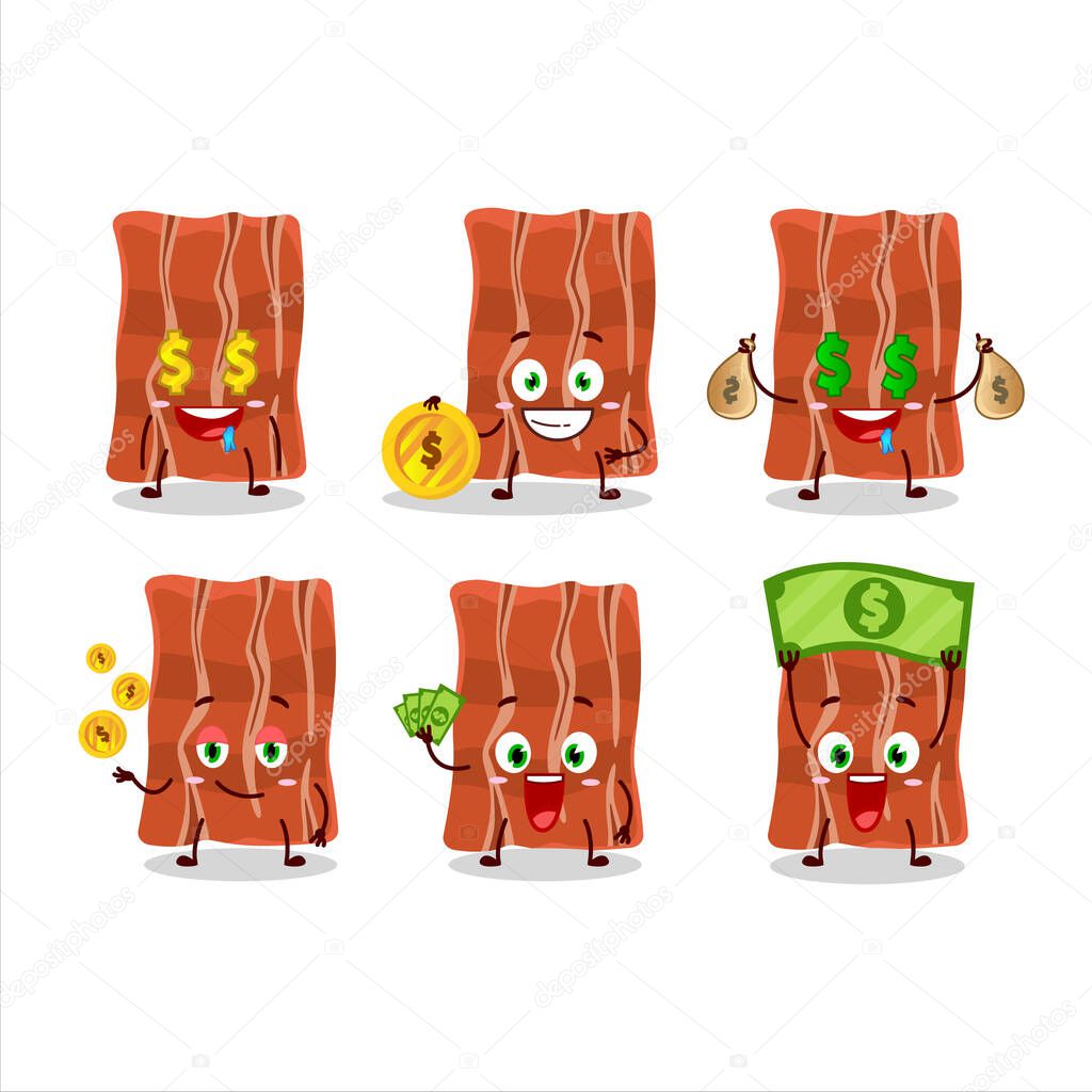 Fried bacon cartoon character with cute emoticon bring money
