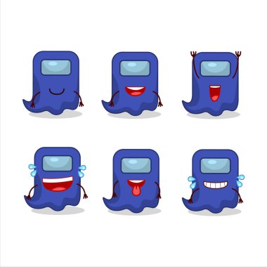 Aramızdaki hayaletin çizgi film karakteri gülümseyen yüz ifadesiyle mavi