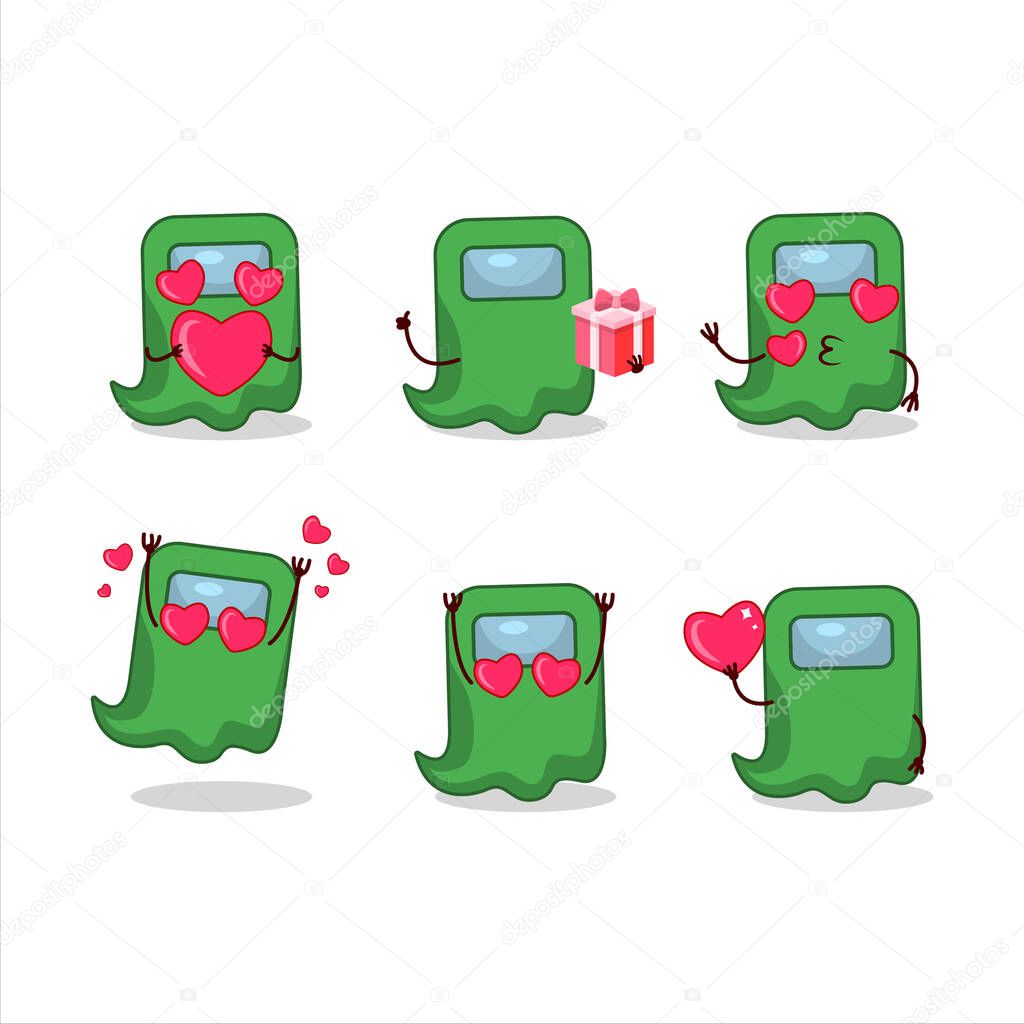 Ghost among us green cartoon character with love cute emoticon.Vector illustration