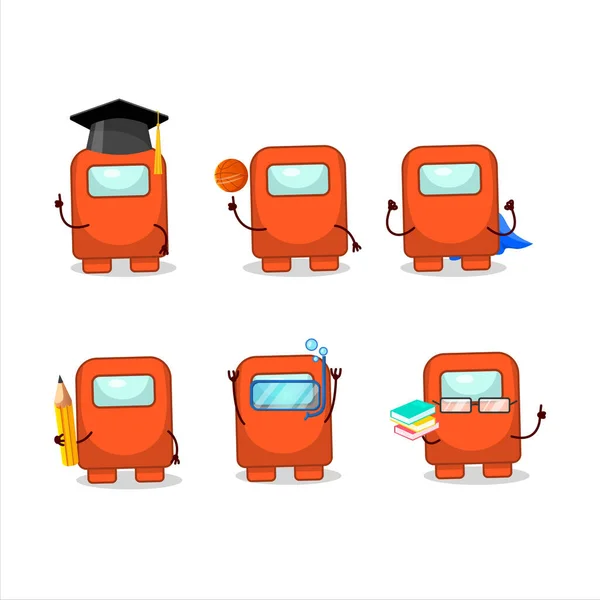 様々な表情を持つオレンジ色の漫画のキャラクターの私たちの中の学校の学生 — ストックベクタ
