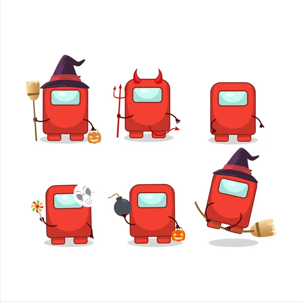 Emoticones de expresión de Halloween con el personaje de dibujos animados de entre nosotros rojo — Vector de stock