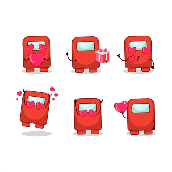 Tra noi personaggio dei cartoni animati rossi con amore emoticon carino — Vettoriale Stock