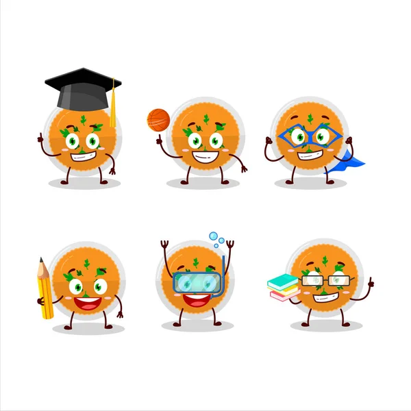 Estudiante de escuela de puré de papas naranja personaje de dibujos animados con varias expresiones — Vector de stock