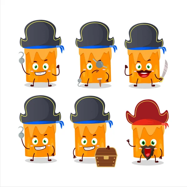 Personaje de dibujos animados de vela naranja con varios emoticonos piratas — Vector de stock