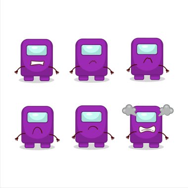 Aramızda değişik kızgın ifadeleri olan mor çizgi film karakterleri var. Vektör çizimi.