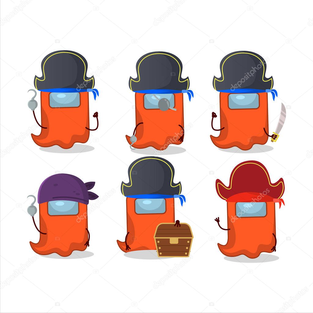 Cartoon character of ghost among us orange with various pirates emoticons.Vector illustration