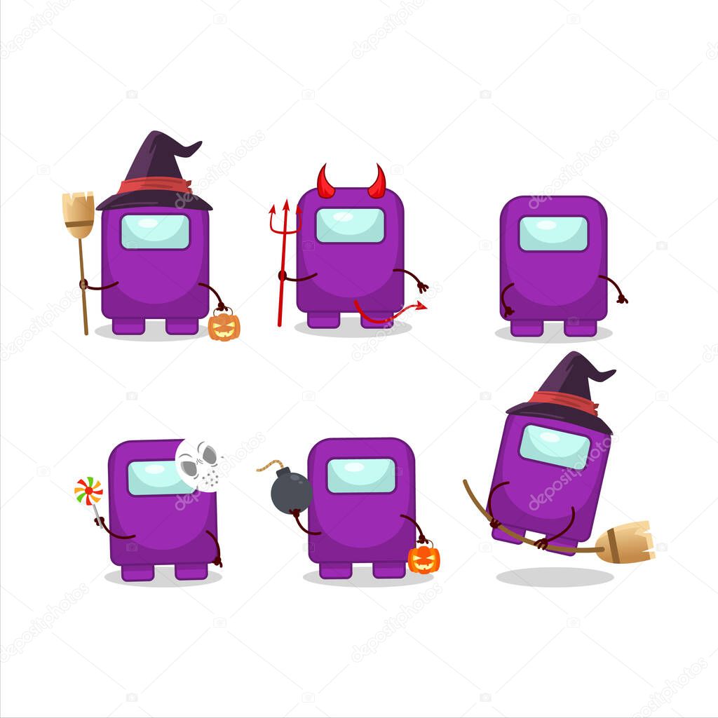 Halloween expression emoticons with cartoon character of among us purple.Vector illustration