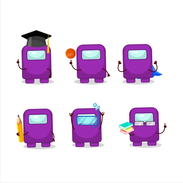 Estudiante Escuela Entre Nosotros Personaje Dibujos Animados Púrpura Con Varias — Vector de stock