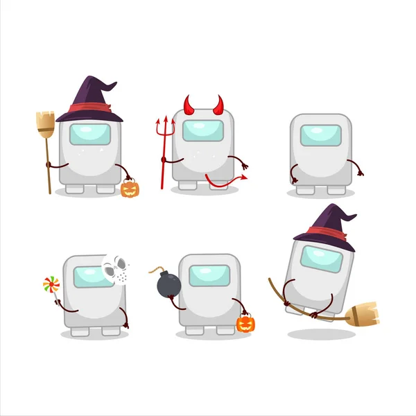 Emoticones de expresión de Halloween con el personaje de dibujos animados de entre nosotros blanco — Vector de stock