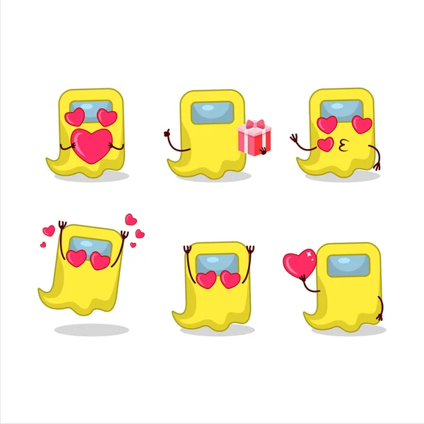 Fantasma entre nosotros personaje de dibujos animados amarillos con amor lindo emoticono — Vector de stock