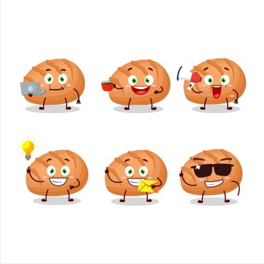 Çeşitli iş simgelerine sahip ekmeksiz ekmek çizgi film karakteri