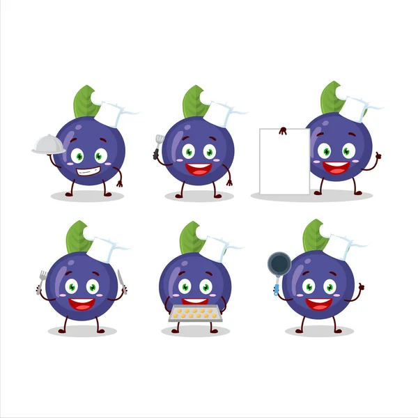 Χαρακτήρας κινουμένων σχεδίων του blueberry με διάφορα emoticons σεφ — Διανυσματικό Αρχείο
