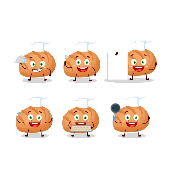 Personagem de desenhos animados de pão de pão com vários emoticons chef — Vetor de Stock