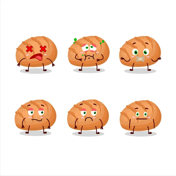 Pan de bollo personaje de dibujos animados con expresión de nope — Vector de stock