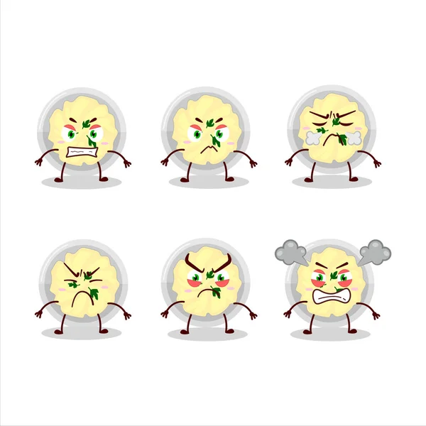 Çeşitli kızgın ifadeleri olan patates püresi çizgi film karakteri. — Stok Vektör