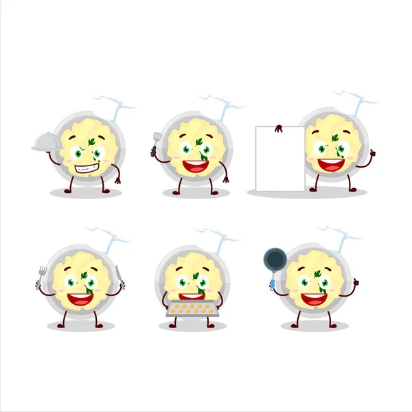 Cartoon charakter puree ziemniaki z różnych emotikony szefa kuchni — Wektor stockowy