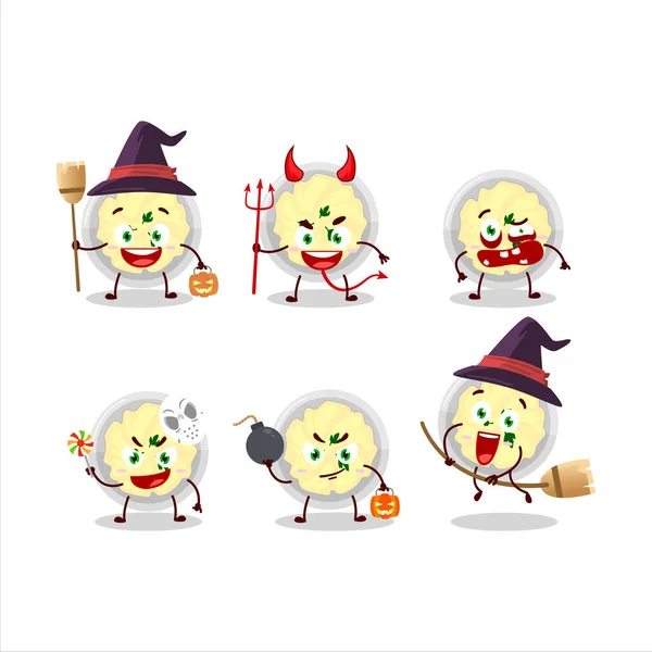 Emoticon di espressione di Halloween con personaggio dei cartoni animati di purè di patate — Vettoriale Stock