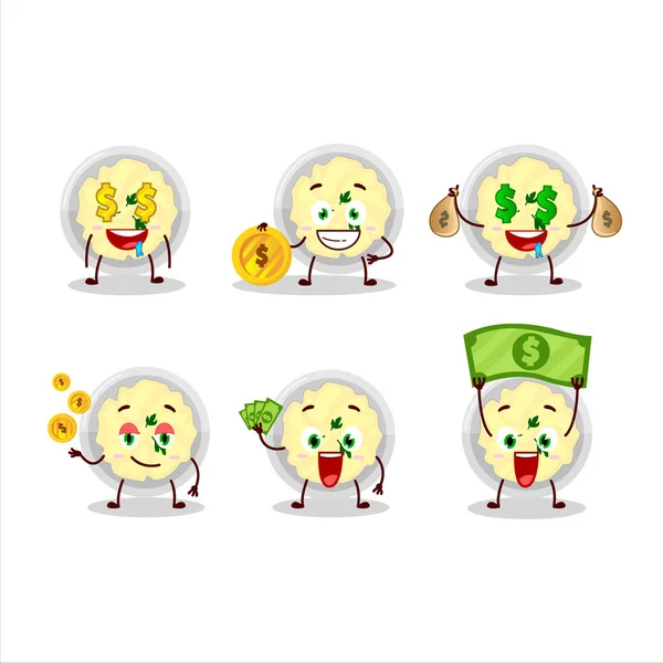 Karakter kartun kentang tumbuk dengan emoticon lucu membawa uang - Stok Vektor