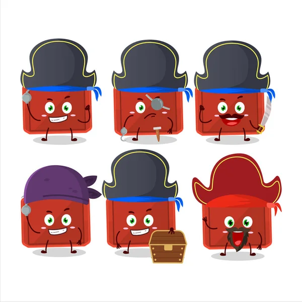 Tecknad karaktär av röd plastbricka med olika pirater emoticons — Stock vektor