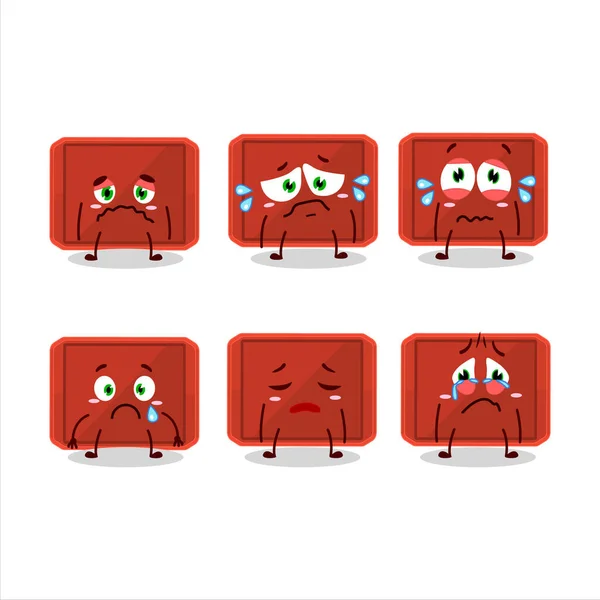 Bandeja de plástico vermelho personagem cartoon com expressão triste — Vetor de Stock