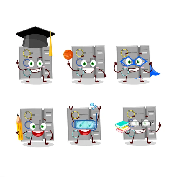 School Student Task Machine Cartoon Character Various Expressions Vector Illustration — Stock Vector