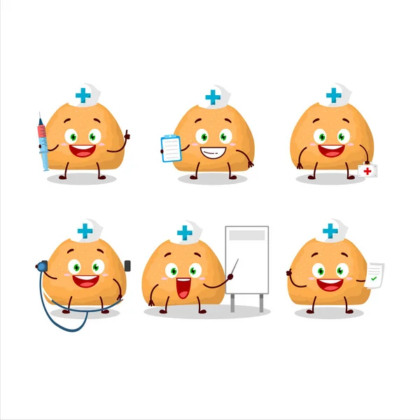 Médico profissão emoticon com doces cookies personagem dos desenhos animados — Vetor de Stock