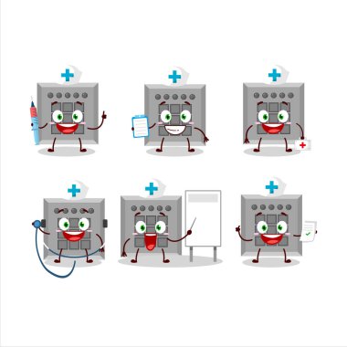 Doktorluk mesleği simgesi. Aramızda görev çizimi karakteri. Vektör illüstrasyonu