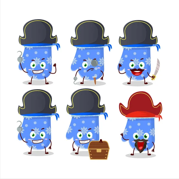 Cartoon character of blue gloves with various pirates emoticons — Stock Vector