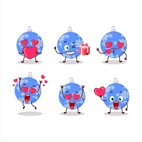 Navidad bola azul personaje de dibujos animados con amor lindo emoticono — Vector de stock