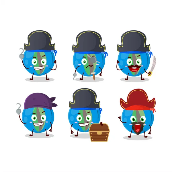 Personaje Dibujos Animados Mármoles Azules Con Varios Emoticonos Piratas — Archivo Imágenes Vectoriales