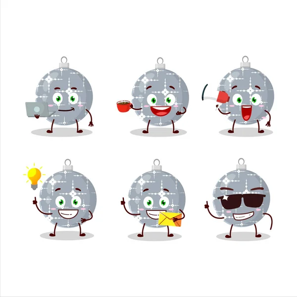 Christmas Ball Grey Cartoon Character Various Types Business Emoticons Vector — Stock Vector