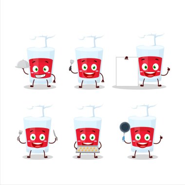 Çeşitli şef ifadeleriyle kızılcık suyunun çizgi film karakteri