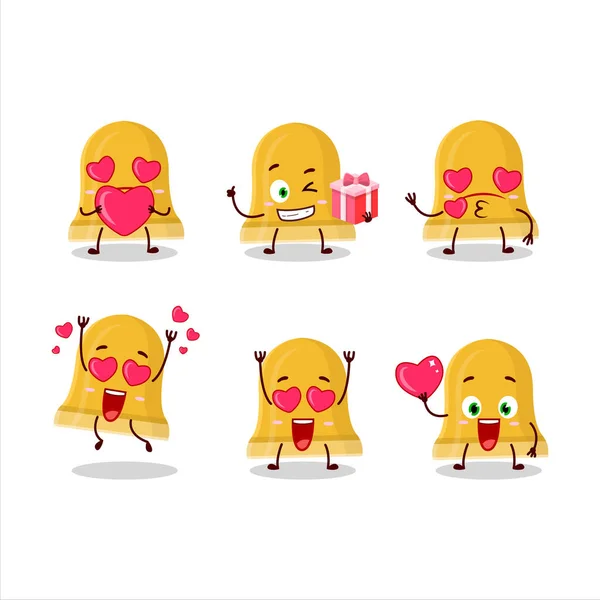 Personagem de desenho animado sino de ouro com amor bonito emoticon — Vetor de Stock