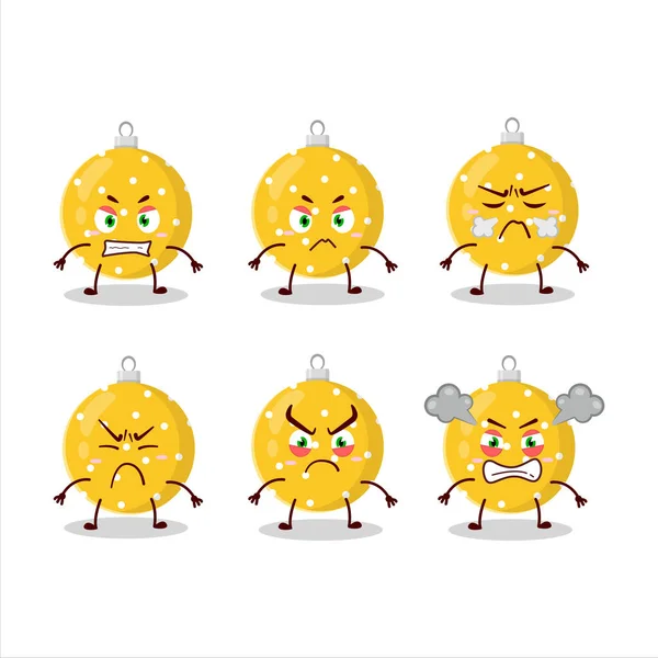 Boule de Noël personnage de bande dessinée jaune avec diverses expressions en colère — Image vectorielle