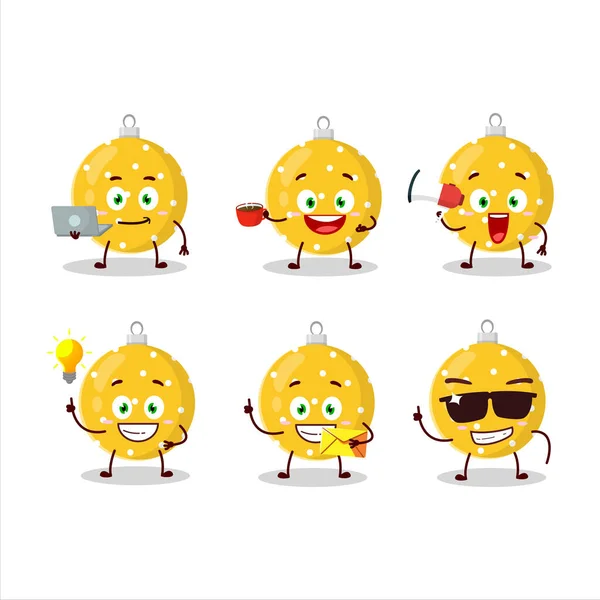 Christmas ball yellow cartoon character with various types of business emoticons — Stock Vector