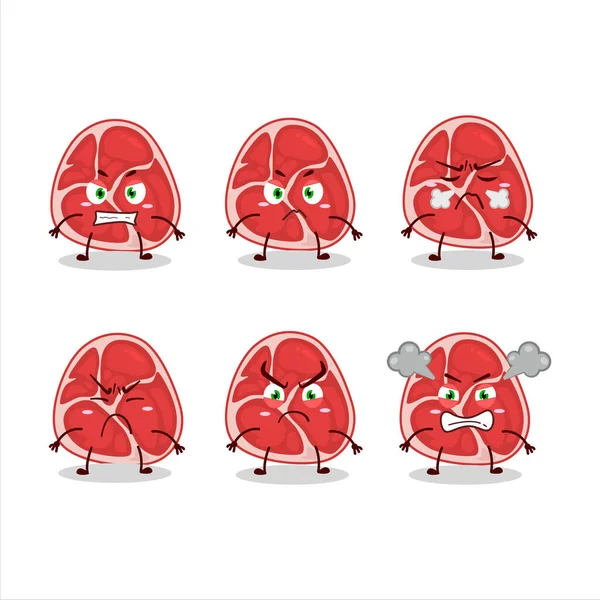 Ham cartoon character with various angry expressions — Stock Vector