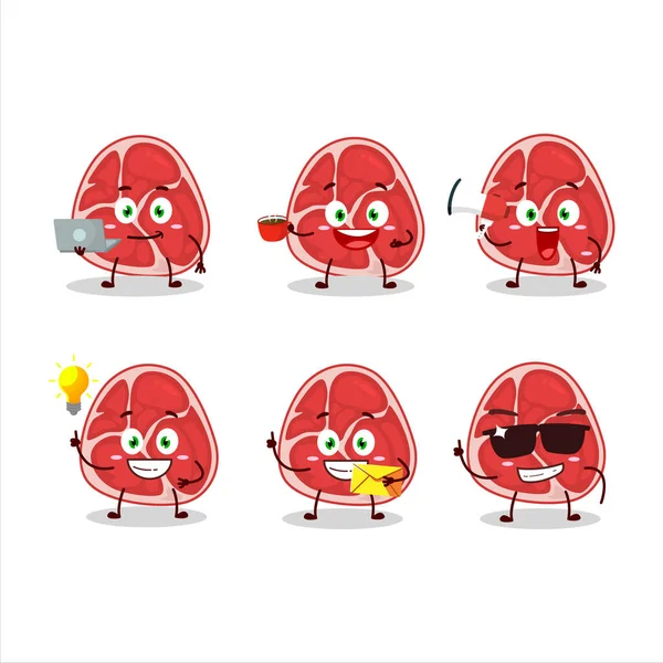 Ham stripfiguur met verschillende soorten zakelijke emoticons — Stockvector