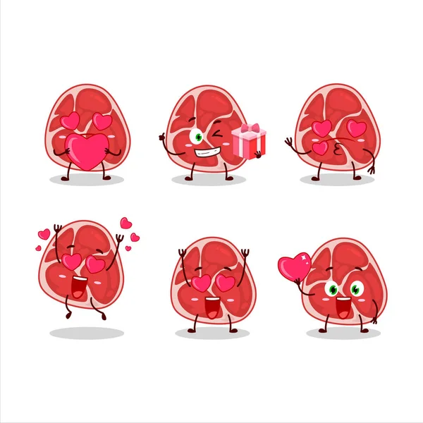 Prosciutto personaggio dei cartoni animati con amore emoticon carino — Vettoriale Stock