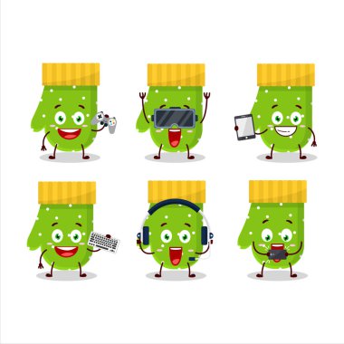 Yeşil eldivenli çizgi film karakteri çeşitli şirin ifadelerle oyunlar oynuyor.