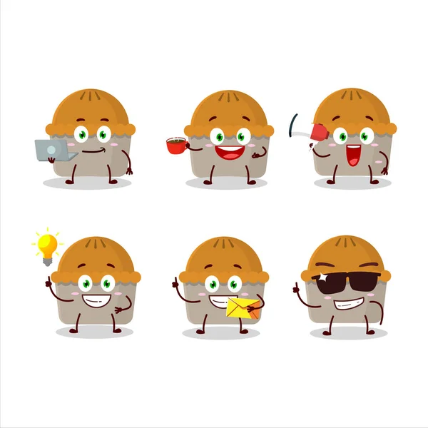 Caráter de desenho animado de torta de carne com vários tipos de emoticons de negócios — Vetor de Stock