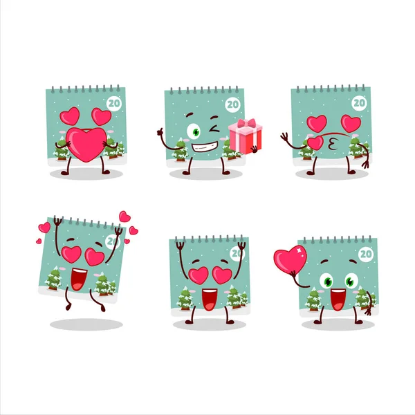 20 décembre calendrier personnage de dessin animé avec amour émoticône mignon — Image vectorielle