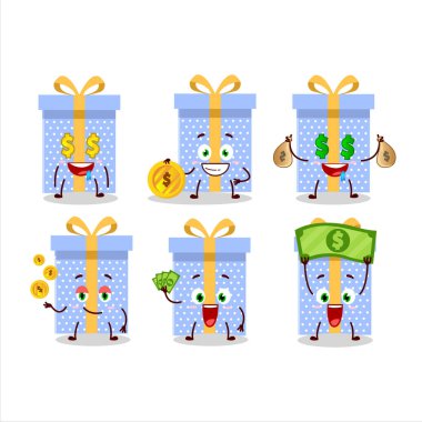 Mavi Noel hediyesi çizgi film karakteri. Şirin ifadeli. Para getir.