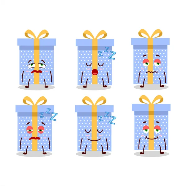 Мультяшний персонаж синього різдвяного подарунка з сонним виразом — стоковий вектор