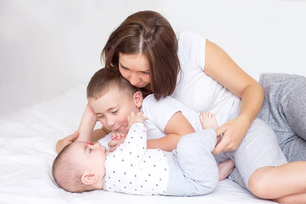 Young Mom Her Year Old Son Months Old Baby Playing — Stock Photo, Image